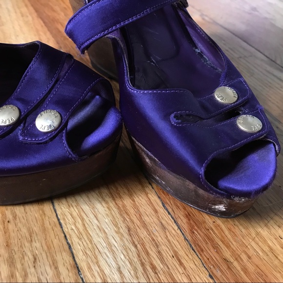 PATRIZIA PEPE purple satin platform wedges - Picture 7 of 14